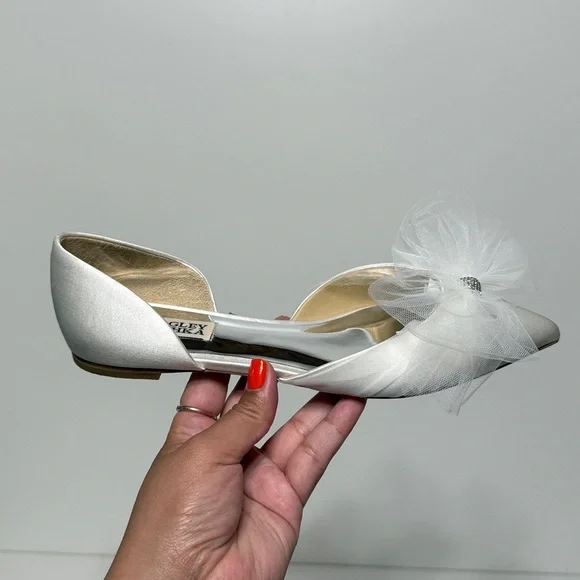 Badgley Mischka Fergie Tulle Pointed Toe Flats in Soft White Satin - Picture 3 of 17